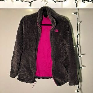 Girls pink and grey North Face jacket